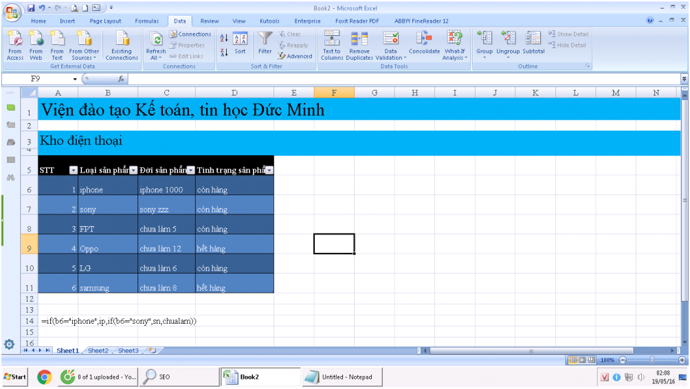 Quản lý hàng hóa bằng data validation excel