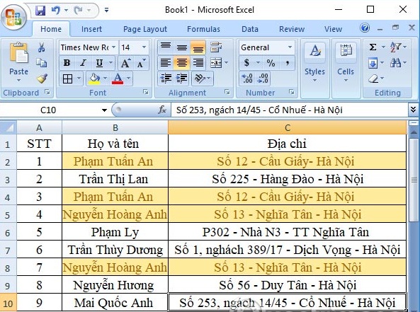 Đánh dấu dữ liệu trùng lặp trong bảng Excel