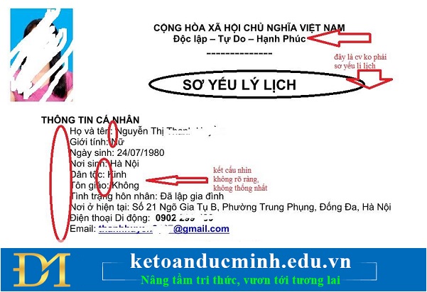 CV  như một bản sơ yếu lí lịch với đầy đủ Cộng Hòa Xã Hội Chủ Nghĩa Việt Nam