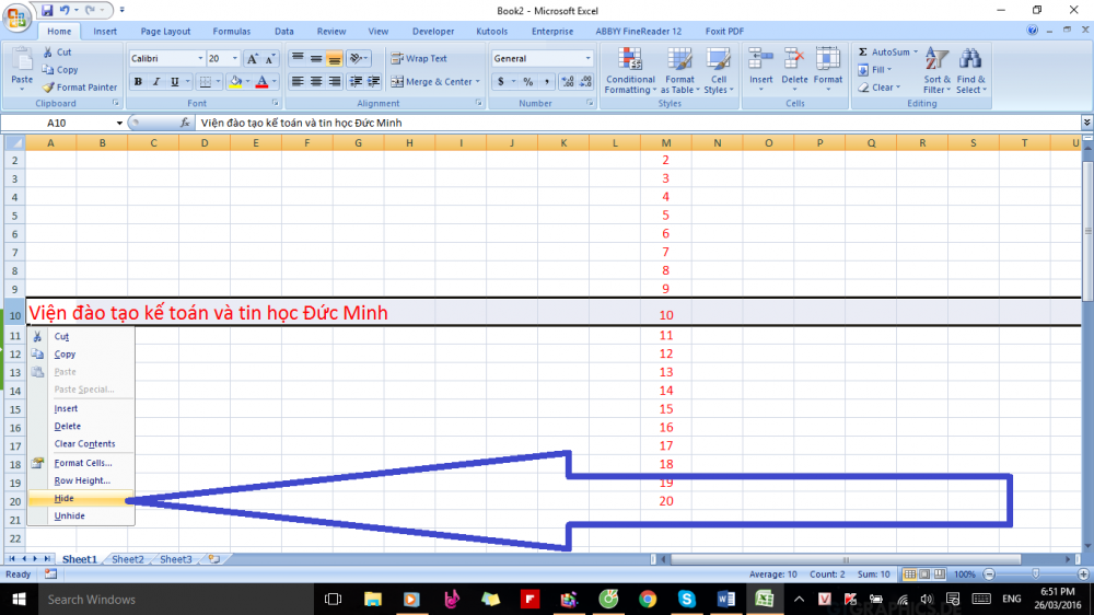 ẩn dòng, cột trong Excel 1