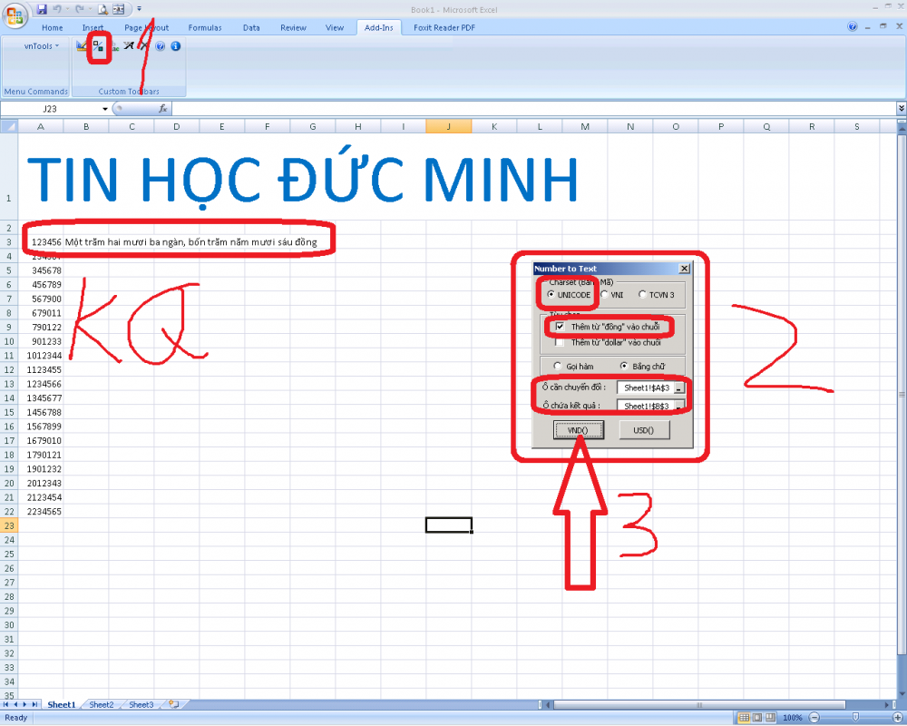 Cách chuyển đổi số thành chữ trong excel 7