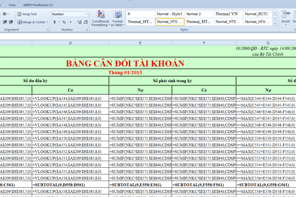 hiển thị công thức excel