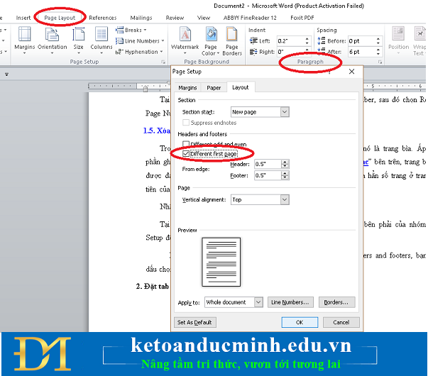  Xóa số trang ở trang đầu tiên của tài liệu