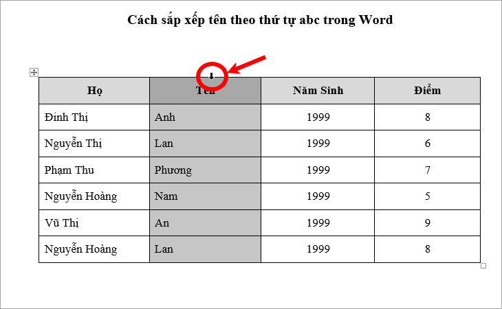 Sắp xếp tên theo thứ tự ABC trong Word