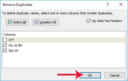 Cách xóa dữ liệu, nội dung trùng lặp trong Excel 2