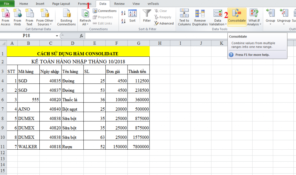 Bạn đã biết cách sử dụng CONSOLIDATE trong excel chưa 1