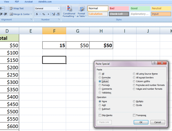 chức năng của Paste trong Excel  1