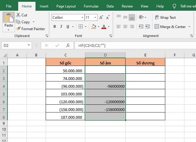 Cách tách số âm và số dương trong Excel cực nhanh và đơn giản bằng hàm IF