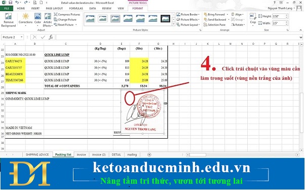 Bước 1,2: chèn hình ảnh con dấu hay chữ ký của sếp trong Excel dân kế toán, văn phòng  2