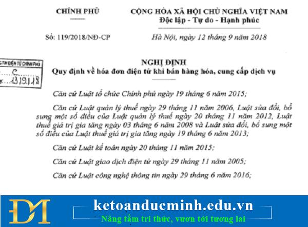 Nghị định 119/2018/NĐ-CP quy định về hóa đơn điện tử khi bán hàng