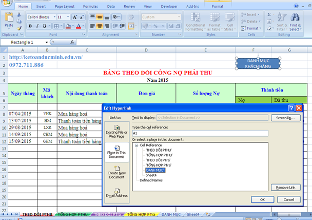 Cách tạo liên kết Hyperlink giữa các sheet trong excel 