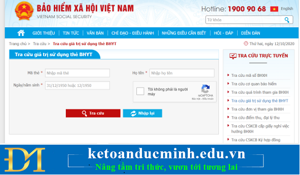 truy cập trang web của BHXH Việt Nam