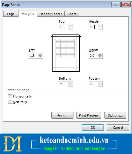 căn lề excel