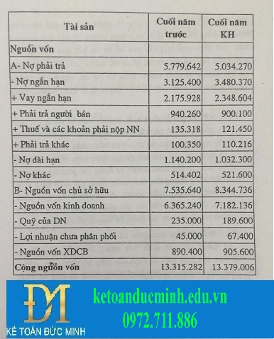  Dự toán bảng cân đối kế toán