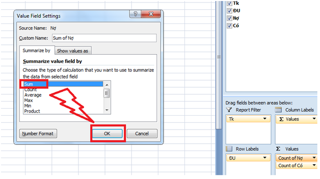 Làm báo cáo lưu chuyển tiền tệ bằng PivotTable trong excel 7