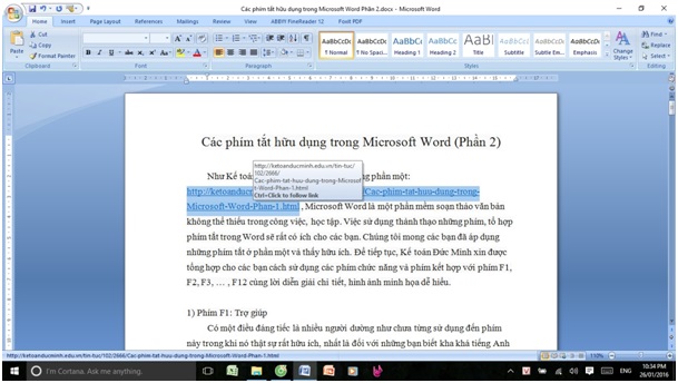 Phím tắt trong word phần 3-2