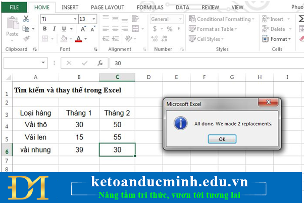 thay thế trong excel