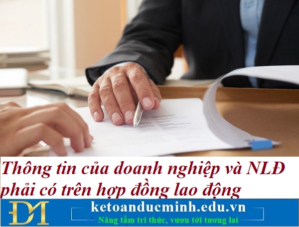 Thông tin của doanh nghiệp và NLĐ phải có trên hợp đồng lao động – Kế toán Đức Minh. Thông tin của doanh nghiệp và NLĐ phải có trên hợp đồng lao động – Kế toán Đức Minh.