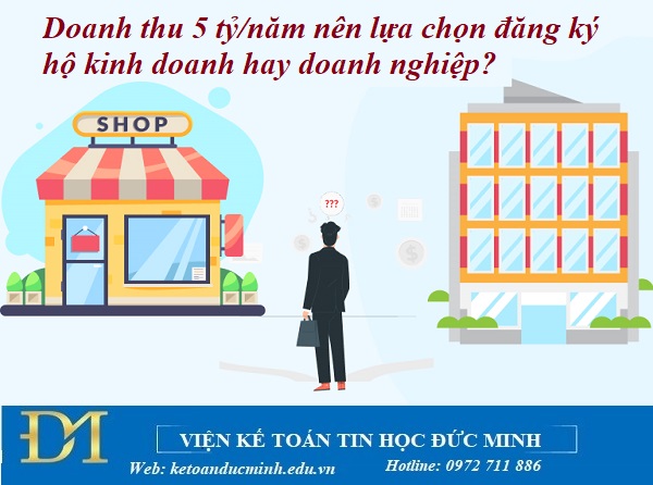 Doanh thu 5 tỷ/năm thì nên lựa chọn đăng ký hộ kinh doanh hay doanh nghiệp – Kế toán Đức Minh. Doanh thu 5 tỷ/năm thì nên lựa chọn đăng ký hộ kinh doanh hay doanh nghiệp – Kế toán Đức Minh.
