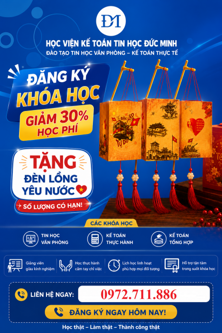  KHUYẾN MẠI lên đến 50% khi đăng ký online qua CHUYỂN KHOẢN cho khóa kế toán, tin học tại trung tâm Đức Minh