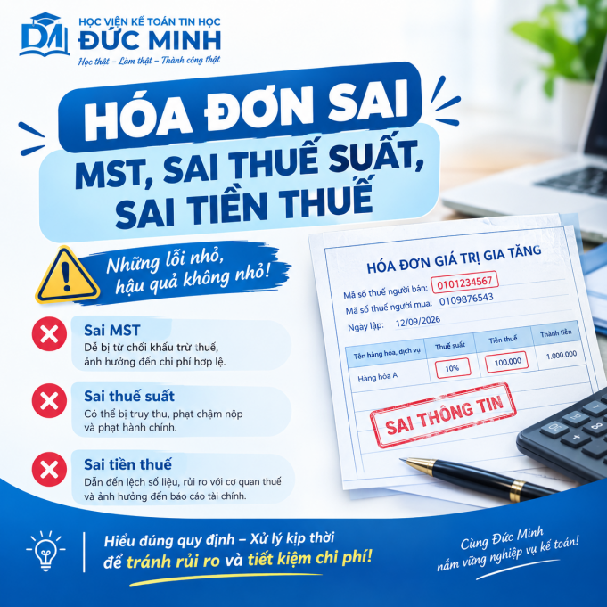Hóa đơn sai MST, sai thuế suất, sai tiền thuế - Kế toán Đức Minh.