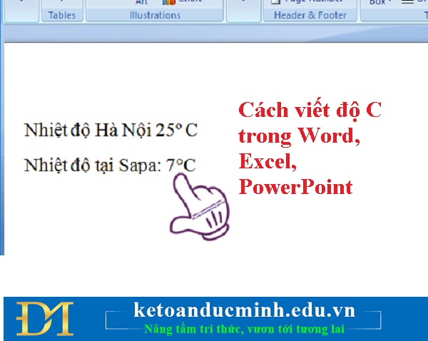 Cách viết độ C trong Word, Excel và Powerpoint - Kế toán Đức Minh.